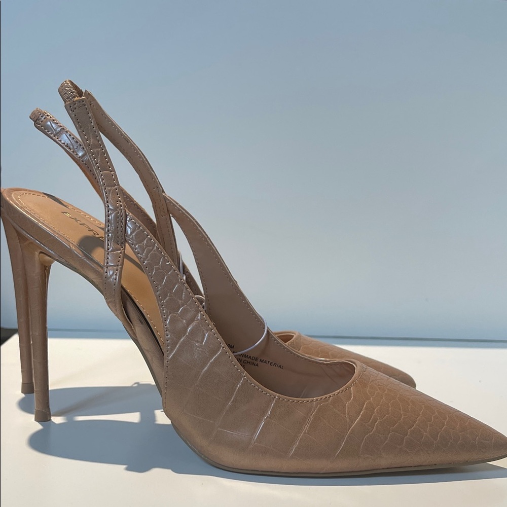 Express Tan Croc-Embossed Heels
